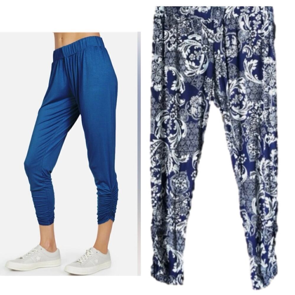 NWT MICHAEL LAUREN REVOLVE Pablo Pants Shirring Navy Blue Baroque Pattern XS